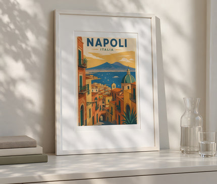 Affiche naples centre historique – mise en situation dans une chambre