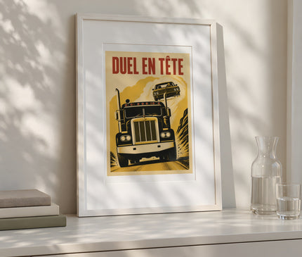 affiche duel tete vintage – mise en situation dans une chambre