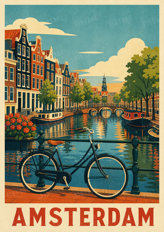 affiches amsterdam vintage vélo et canal