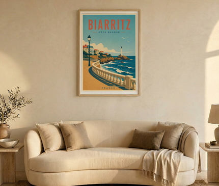 affiche biarritz vintage promenade littorale