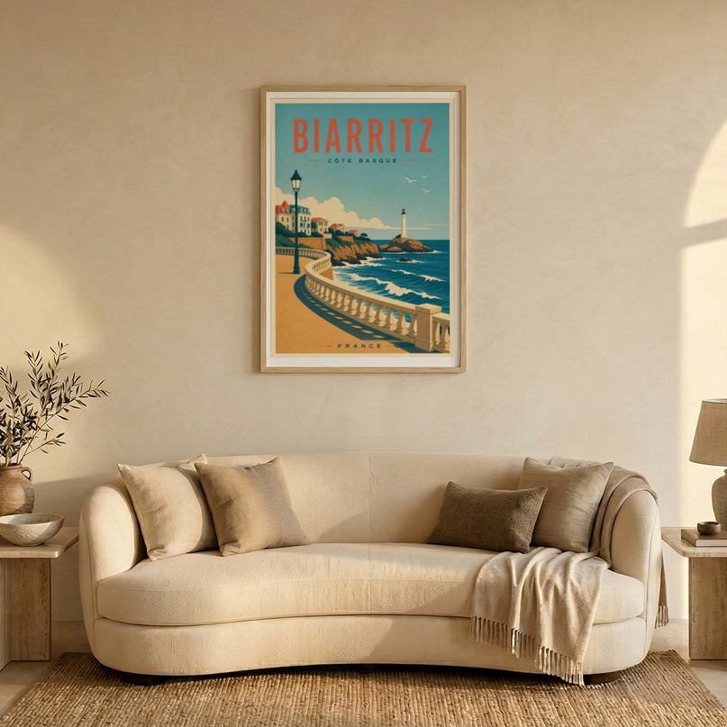 affiche biarritz vintage promenade littorale