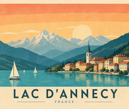 affiche paysage vintage lac annecy