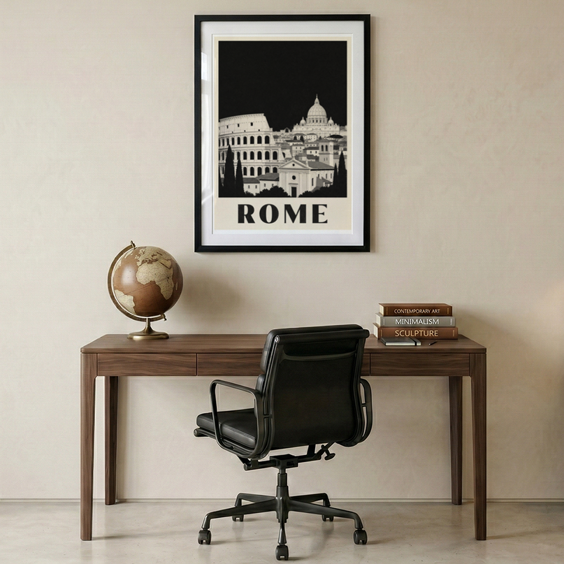 affiche rome noir et blanc paysage urbain