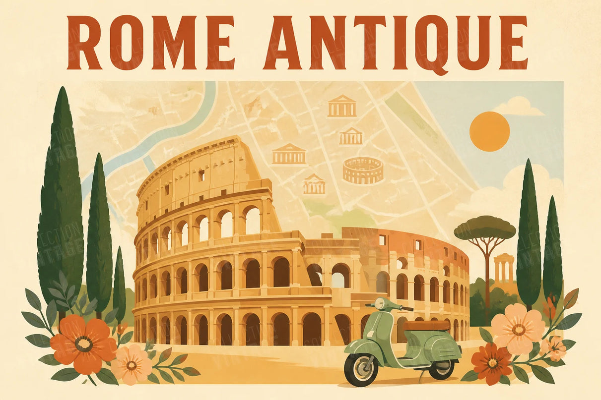 affiche colisée ancienne carte de rome