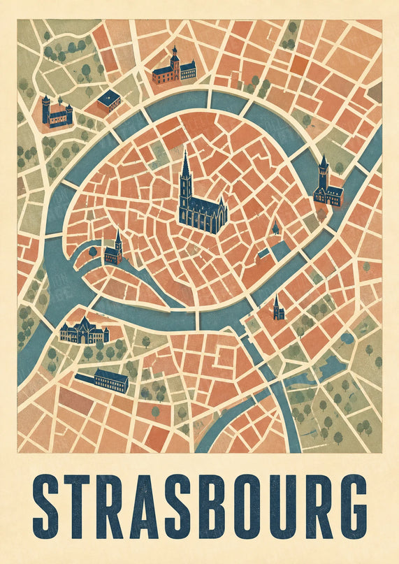 affiche carte strasbourg minimaliste