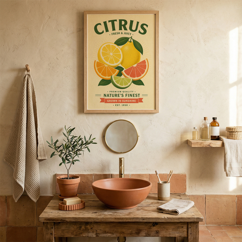 affiche fruits citron agrumes style ancien