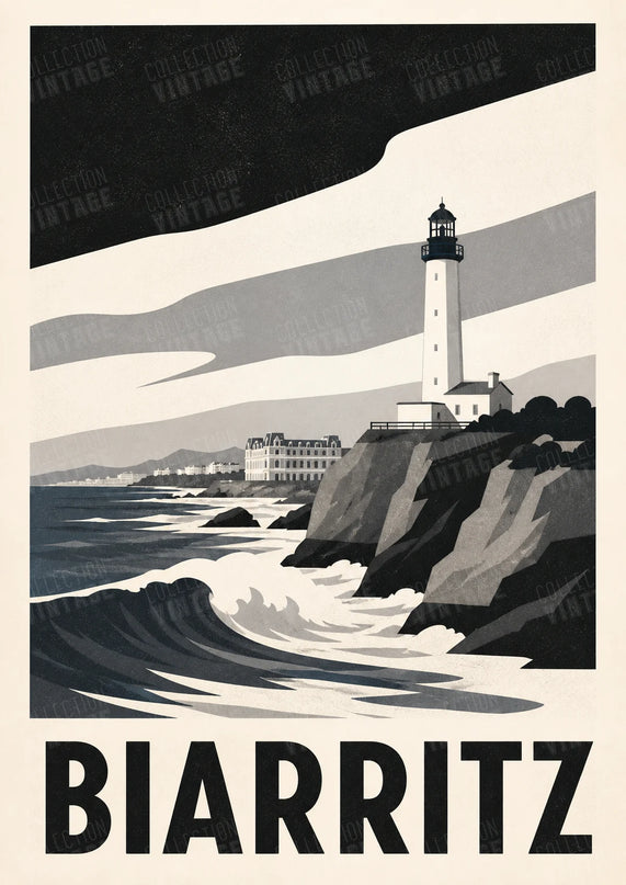 poster biarritz vintage noir et blanc