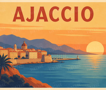 affiche ajaccio horizon mer vintage