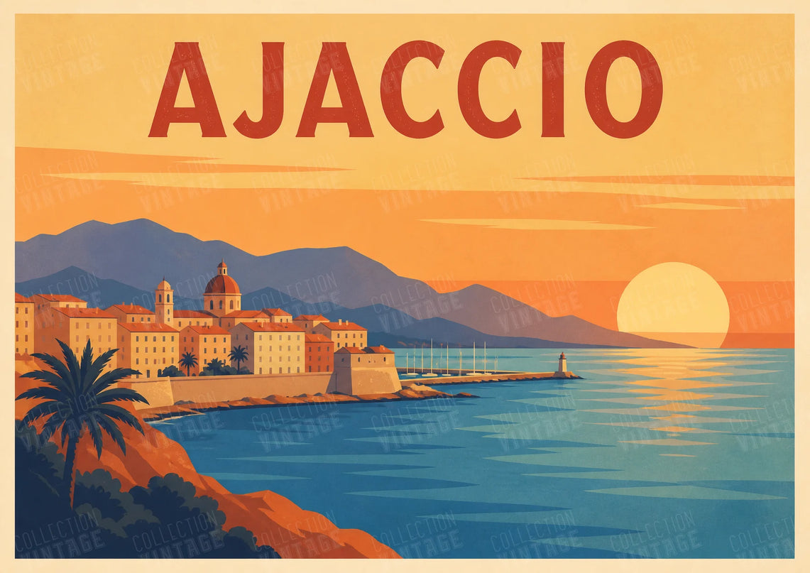 affiche ajaccio horizon mer vintage