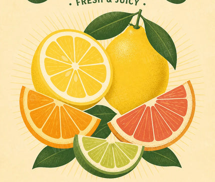affiche fruits citron agrumes style ancien