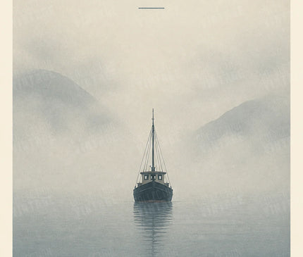 affiche bateau dans le brouillard vintage