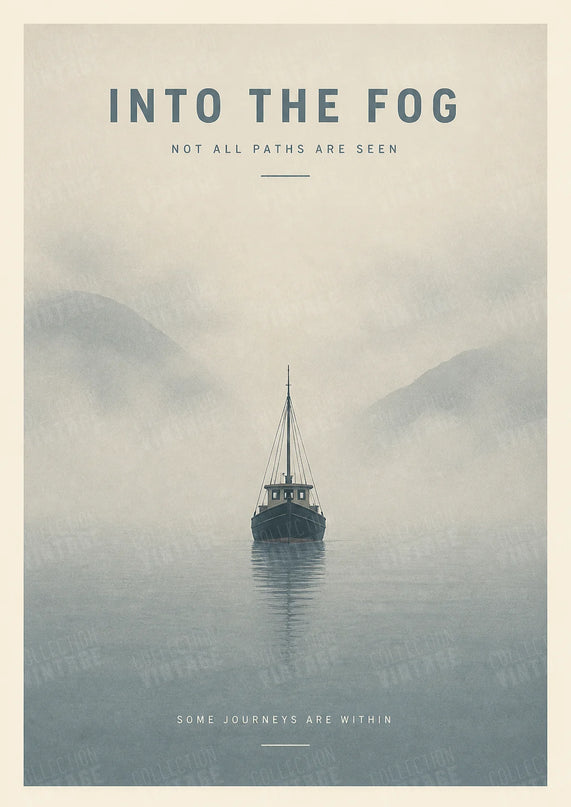 affiche bateau dans le brouillard vintage