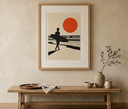 affiche surfeur silhouette noir et blanc