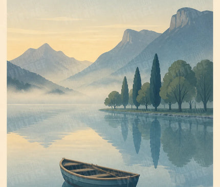 poster mural lac annecy brume du matin