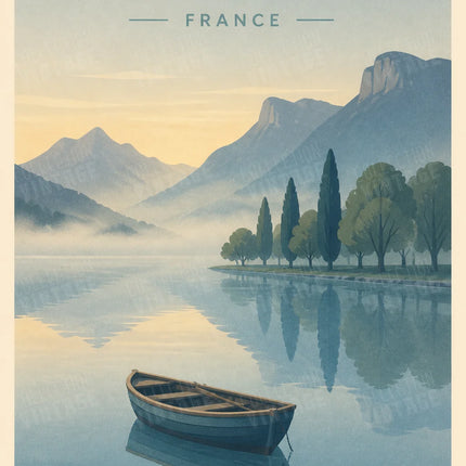 poster mural lac annecy brume du matin