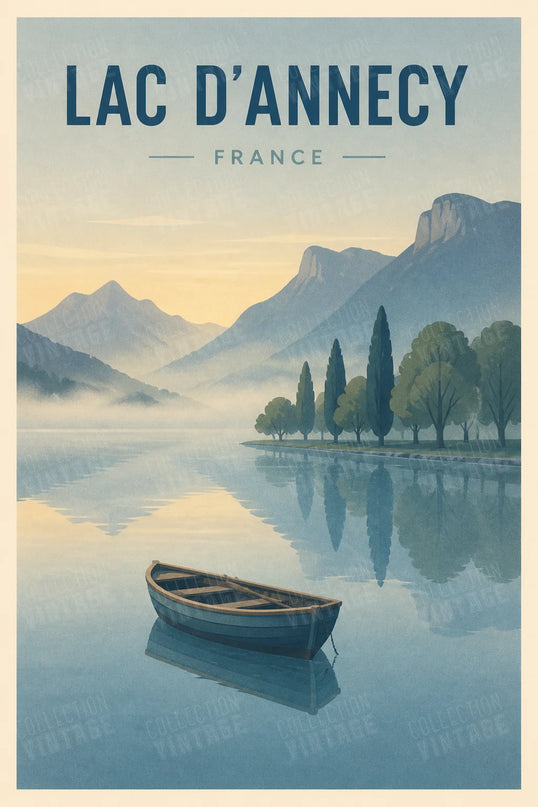 poster mural lac annecy brume du matin