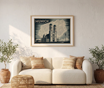 affiche munich noir et blanc vintage