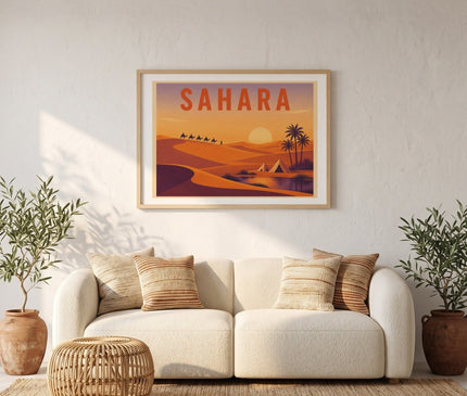 affiche désert du sahara style aquarelle douce
