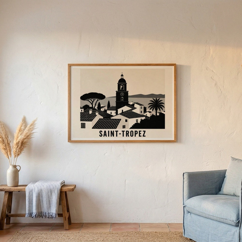 affiche saint tropez noir et blanc