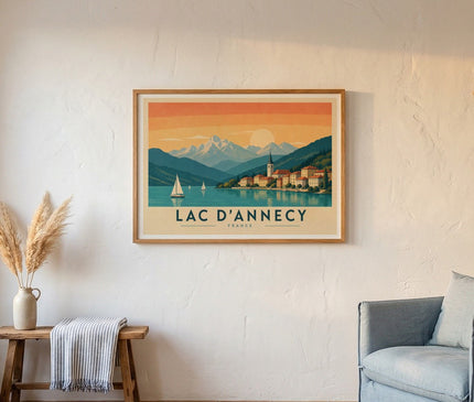 affiche paysage vintage lac annecy