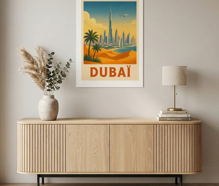 affiche dubaï vue aérienne vintage