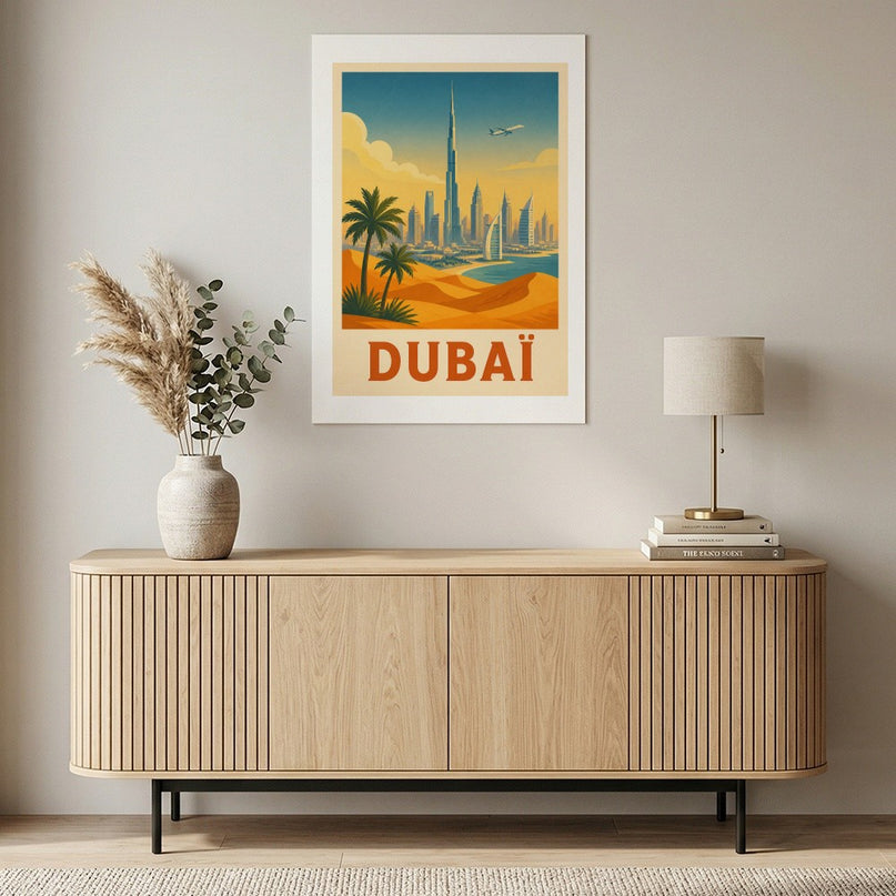 affiche dubaï vue aérienne vintage
