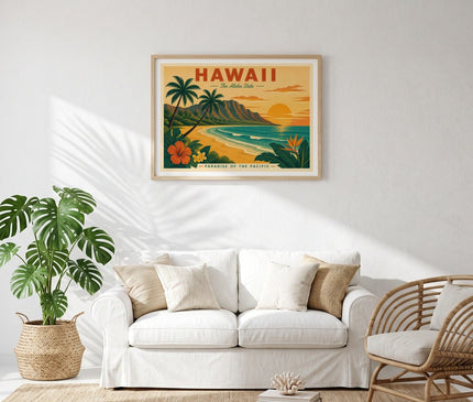 affiche hawai plage sauvage retro
