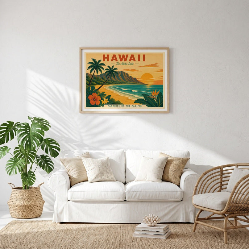 affiche hawai plage sauvage retro