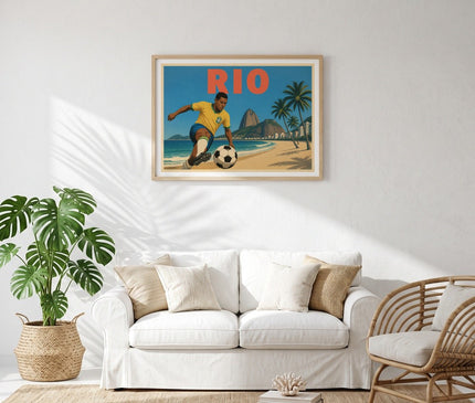 affiche foot plage rio vintage