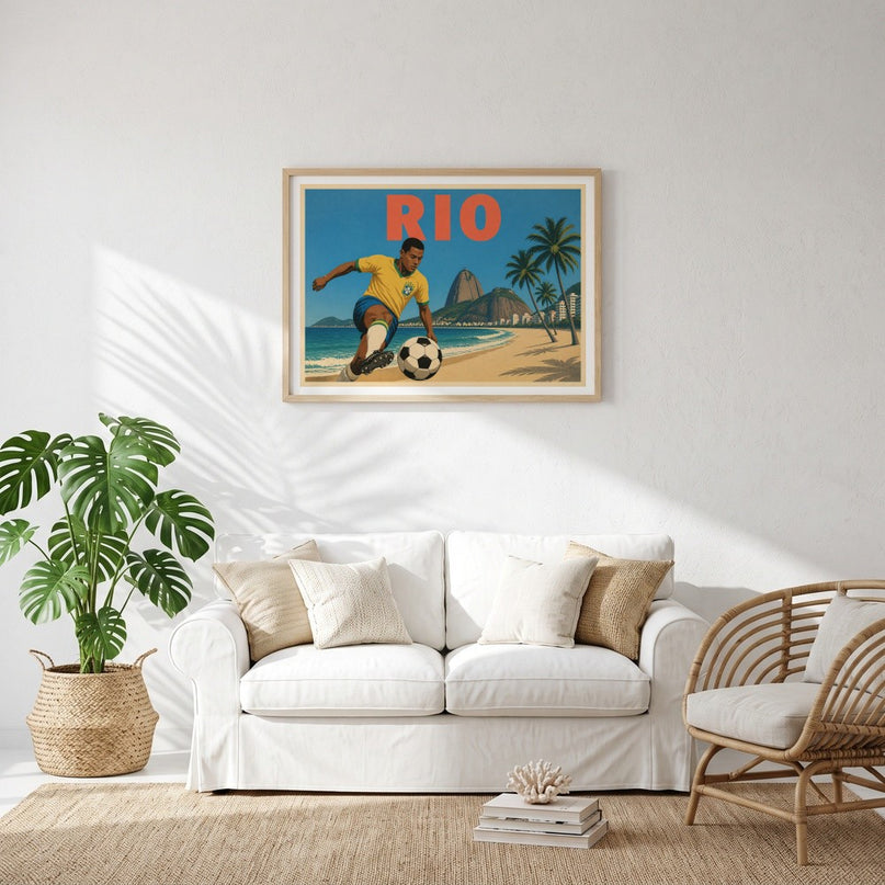 affiche foot plage rio vintage