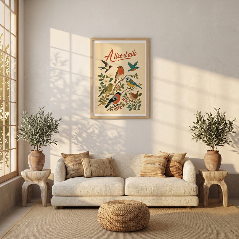 affiche oiseaux du jardin vintage