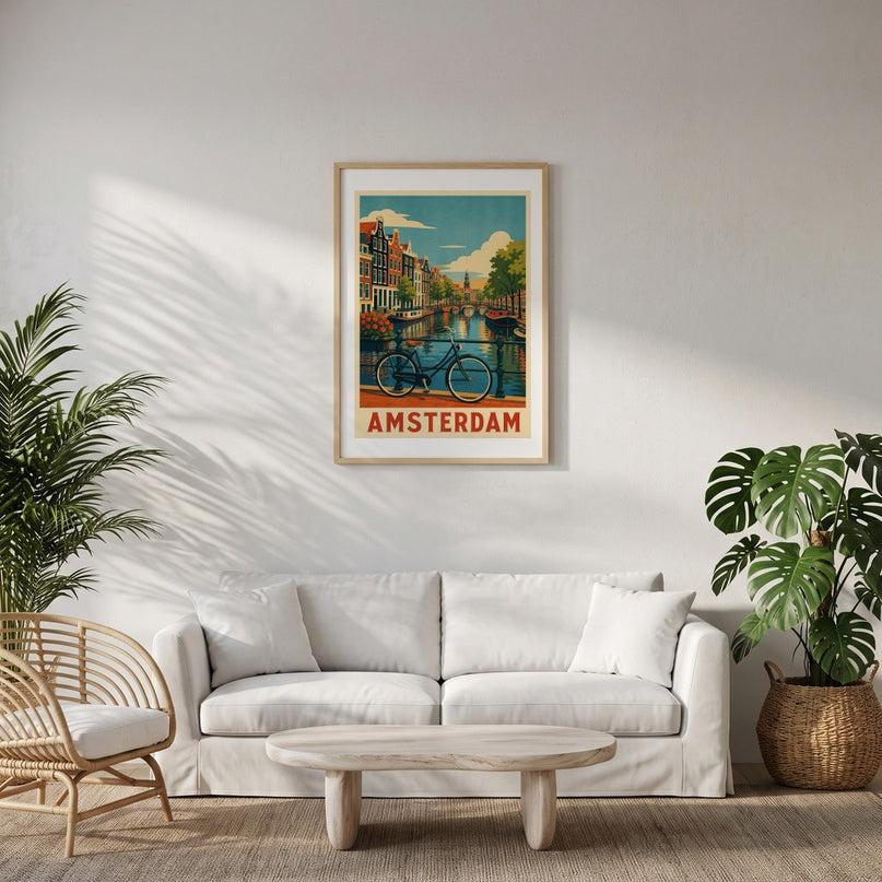 affiches amsterdam vintage vélo et canal
