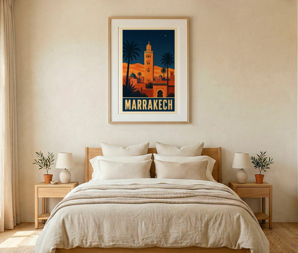 affiche vintage marrakech minaret silhouette