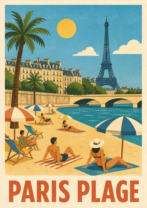 affiche paris plage vintage