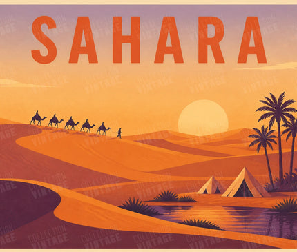 affiche désert du sahara style aquarelle douce