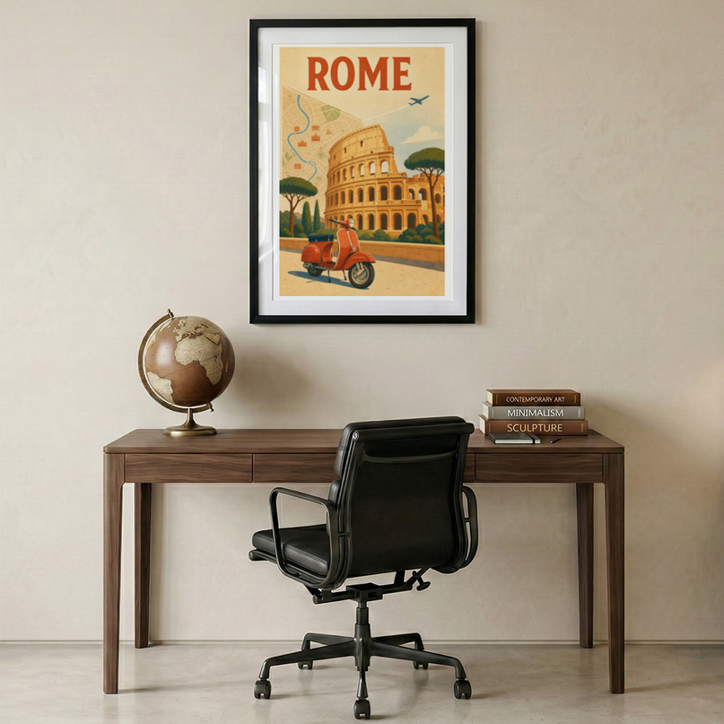 affiche colisée ancienne carte de rome