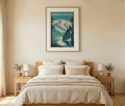 affiche nouvelle-zélande montagnes enneigées