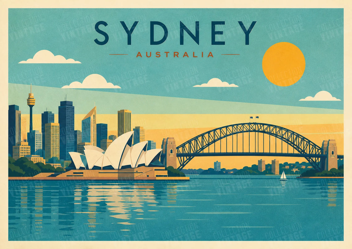 affiche sydney vue panoramique colorée
