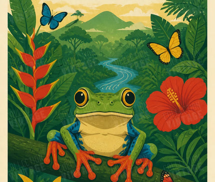 affiche grenouille amazonie vintage