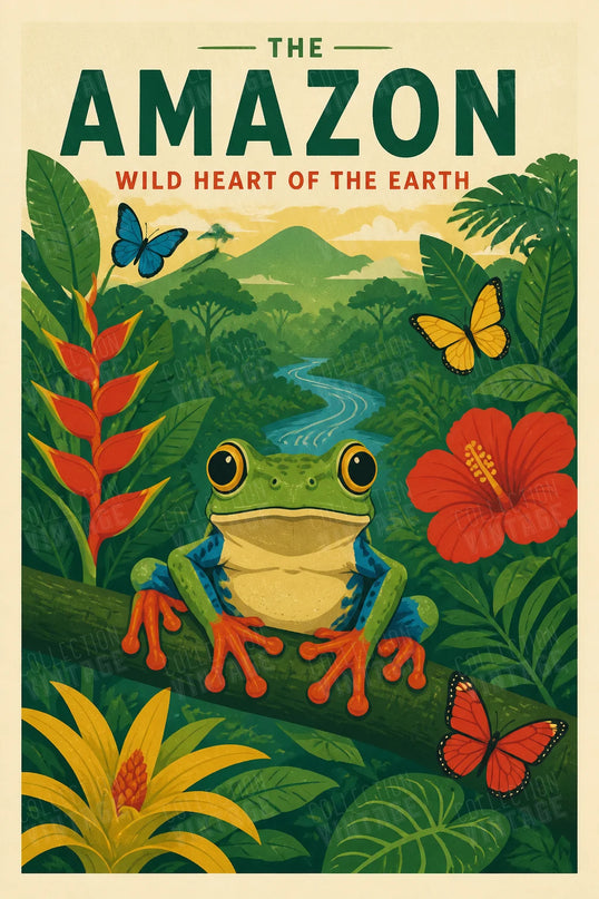 affiche grenouille amazonie vintage