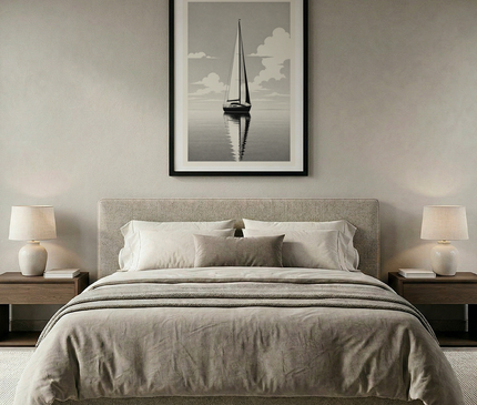 affiche bateau mer calme noir et blanc