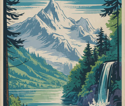 affiche nouvelle-zélande montagnes enneigées