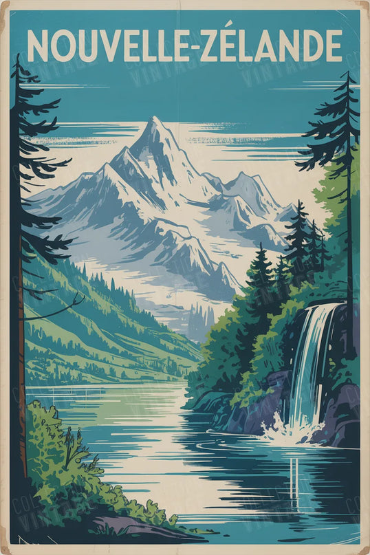 affiche nouvelle-zélande montagnes enneigées