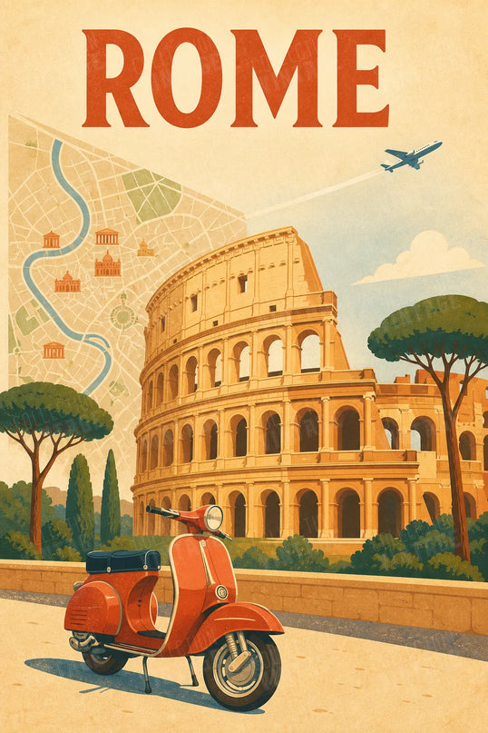affiche colisée ancienne carte de rome