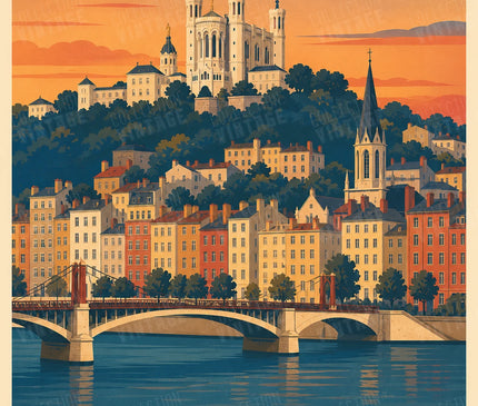 poster de lyon vintage paysage urbain