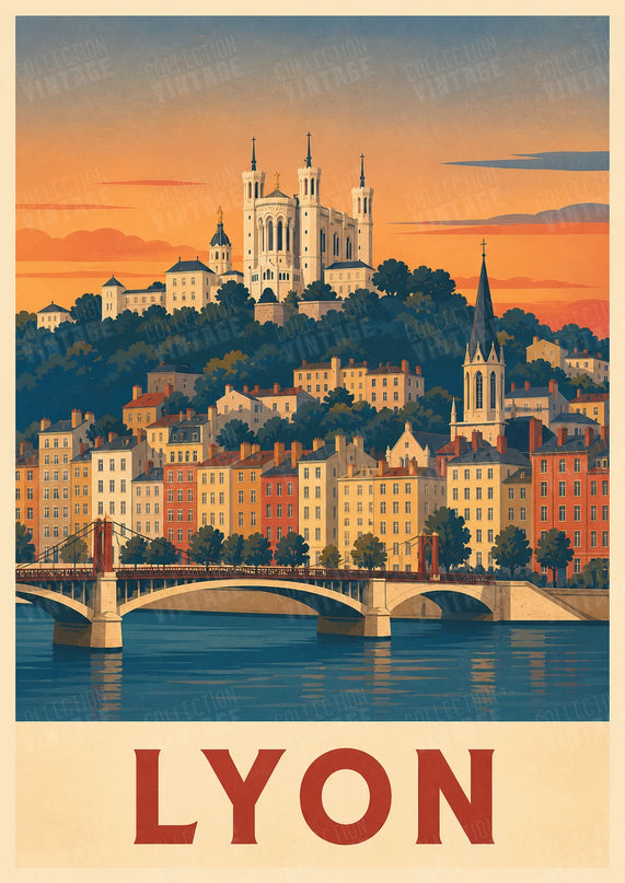 poster de lyon vintage paysage urbain