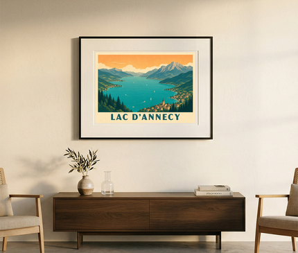 poster lac annecy vue aérienne vintage