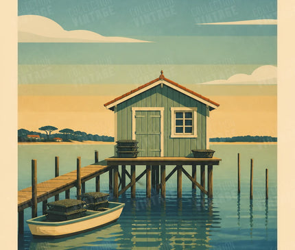 affiche bassin d'arcachon cabane ostricole vintage