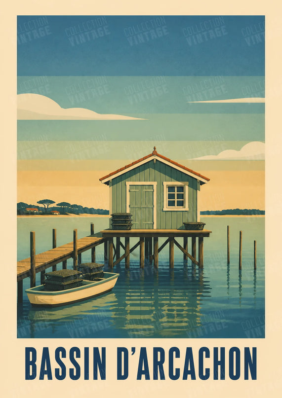 affiche bassin d'arcachon cabane ostricole vintage