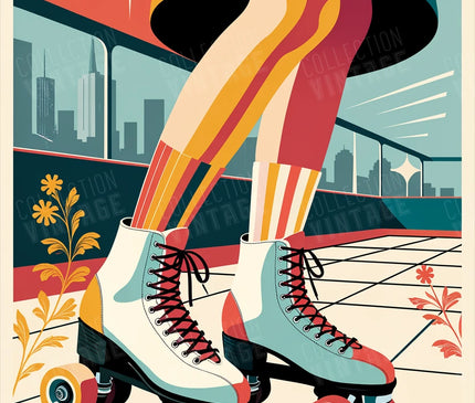 Affiche patins a roulette old school